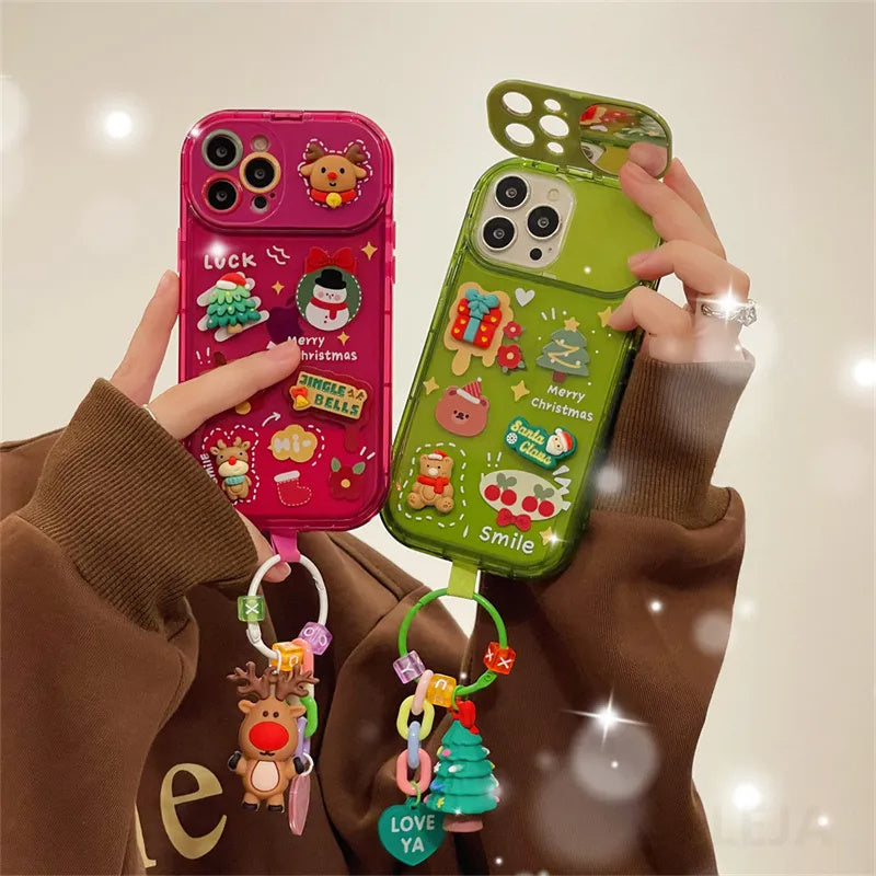 Navidad Santa Claus lindo alce sombrero colgante Flip funda de teléfono de Navidad para I Phone 15 14 13 12 11 Pro Max Pro funda protectora de silicona