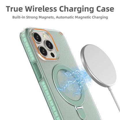 Iphone 15 Magnetic Bracket Phone Case With Holder Stand Cover For Magesafe Magnetic Transparent Wireless Charge Case