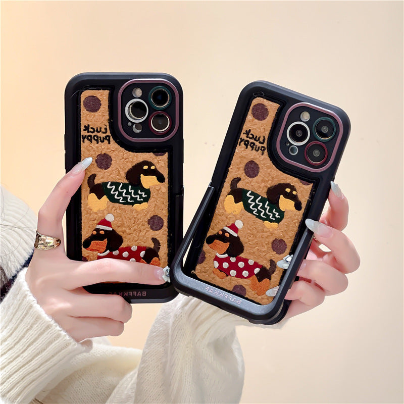 Funda para teléfono con dibujos animados de perro salchicha suéter