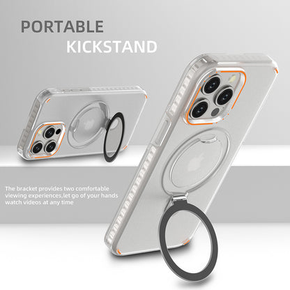 Iphone 15 Magnetic Bracket Phone Case With Holder Stand Cover For Magesafe Magnetic Transparent Wireless Charge Case