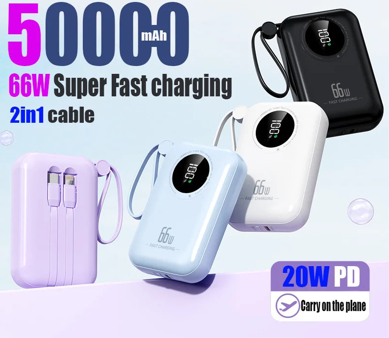 Power bank 50000mAh Large Capacity Power Bank 4 in 1 Fast Charging Powerbank Portable Battery Charger For iPhone Samsung Huawei