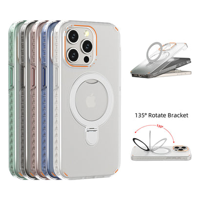 Iphone 15 Magnetic Bracket Phone Case With Holder Stand Cover For Magesafe Magnetic Transparent Wireless Charge Case
