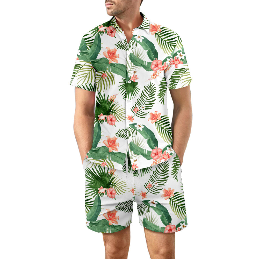 Camisa de playa estampada para hombre, traje de verano con solapa holgada, Top con botones y bolsillos con cordón, pantalones cortos, pantalón corto informal, trajes de manga, 2 uds.