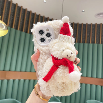 Iphone 15 Christmas Bear Plush Mobile Phone Case