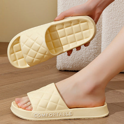 Men's Home Slippers With Plaid Design Soft-soled Silent Indoor Floor Bathing Slippers Women House Shoes Summer
