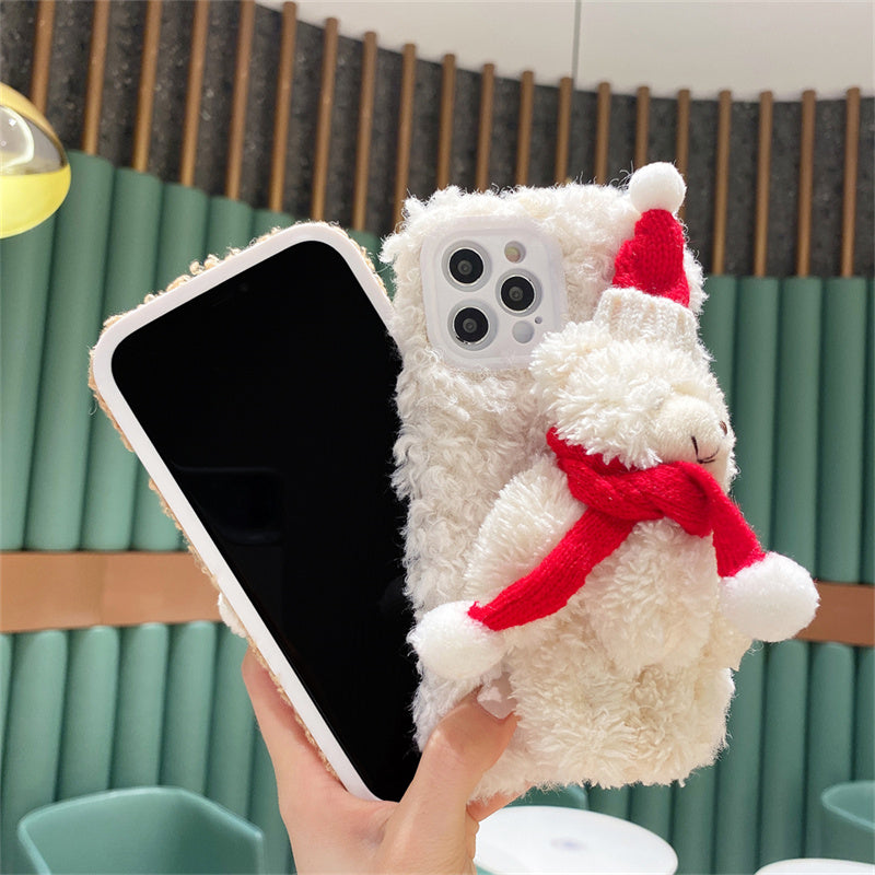 Funda para teléfono móvil de felpa con osito navideño para Iphone 15