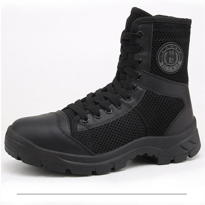 Black Training Boots Breathable Mesh Shock Absorption Security Shoes