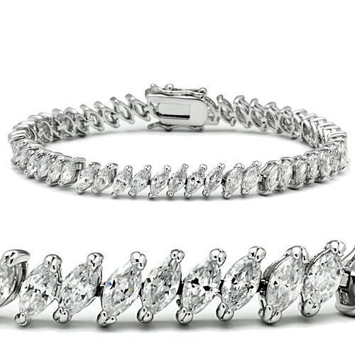 Rhodium Brass Bracelet with AAA Grade CZ  in Clear