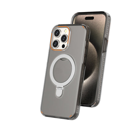 Iphone 15 Magnetic Bracket Phone Case With Holder Stand Cover For Magesafe Magnetic Transparent Wireless Charge Case