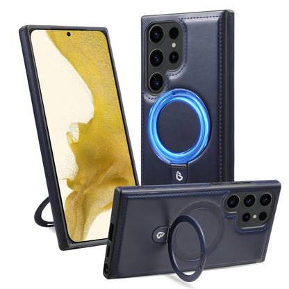 Samsung S24 Magnetic Charging Ring Holder Leather Business Protective Cover
