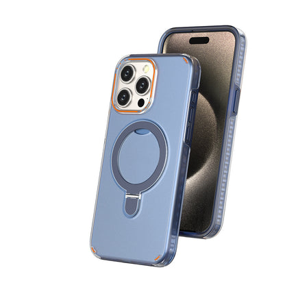 Iphone 15 Magnetic Bracket Phone Case With Holder Stand Cover For Magesafe Magnetic Transparent Wireless Charge Case
