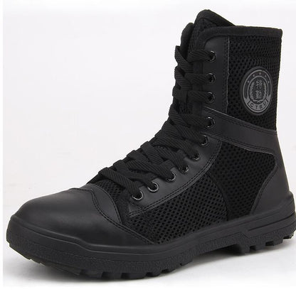 Black Training Boots Breathable Mesh Shock Absorption Security Shoes