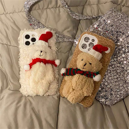 Iphone 15 Christmas Bear Plush Mobile Phone Case