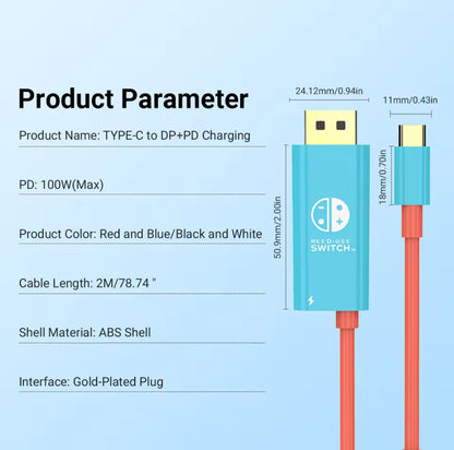 Portable Switch Dock USB Type C to HDMI Conversion Cable for TV Docking Mode Compatible with Nintendo Switch, Steam Deck