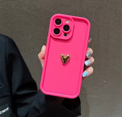 3D Gold Love Heart Case For iPhone 16 15 14 13 12 11 Pro Max X XS XR 7 8 Plus Silicone Candy DIY Cover