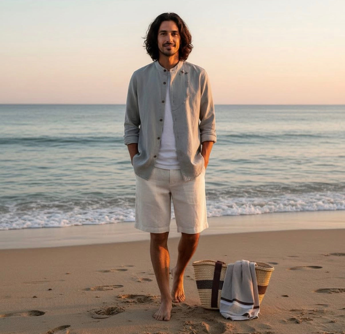 Japan Style Mens Linen Cotton Shirt Harajuku Stand Collar Long Sleeve Slim Fit Solid Color Male Casual Breathable Classical Tops