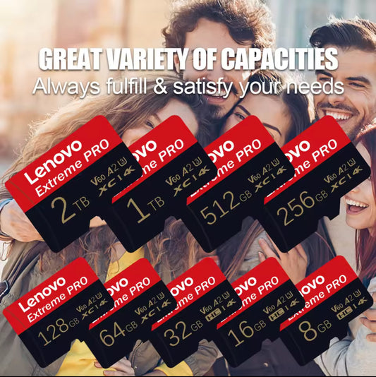Tarjeta de memoria SD Lenovo 2TB, 1TB, tarjeta TF Class10 de alta velocidad, vídeo 4K Ultra HD, tarjeta SD A2, 128GB, 512GB, tarjeta TF para cámara de teléfono