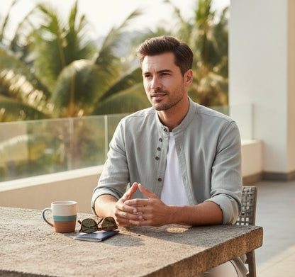 Japan Style Mens Linen Cotton Shirt Harajuku Stand Collar Long Sleeve Slim Fit Solid Color Male Casual Breathable Classical Tops