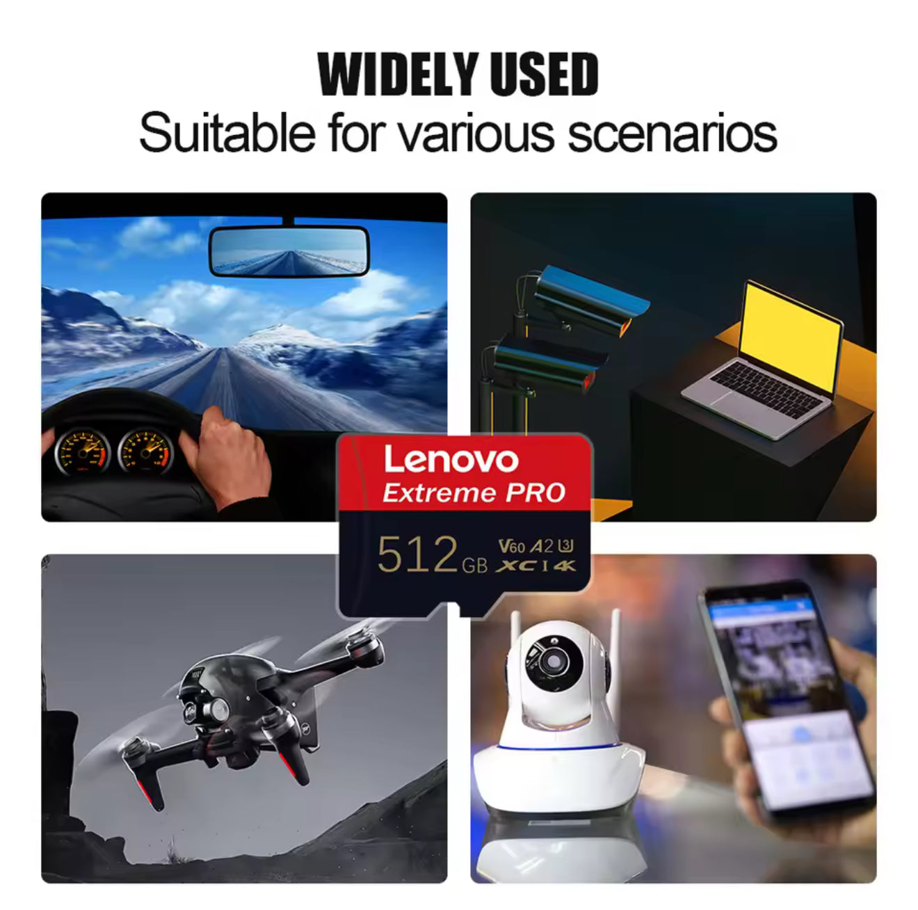 Tarjeta de memoria SD Lenovo 2TB, 1TB, tarjeta TF Class10 de alta velocidad, vídeo 4K Ultra HD, tarjeta SD A2, 128GB, 512GB, tarjeta TF para cámara de teléfono
