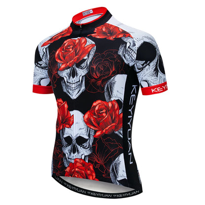 KEYIYUAN New Skull Series Men Bike Jersey Short Sleeve MTB Cycling Shirt Road Mountain Bicycle Clothing Tops Wielerkleding Heren