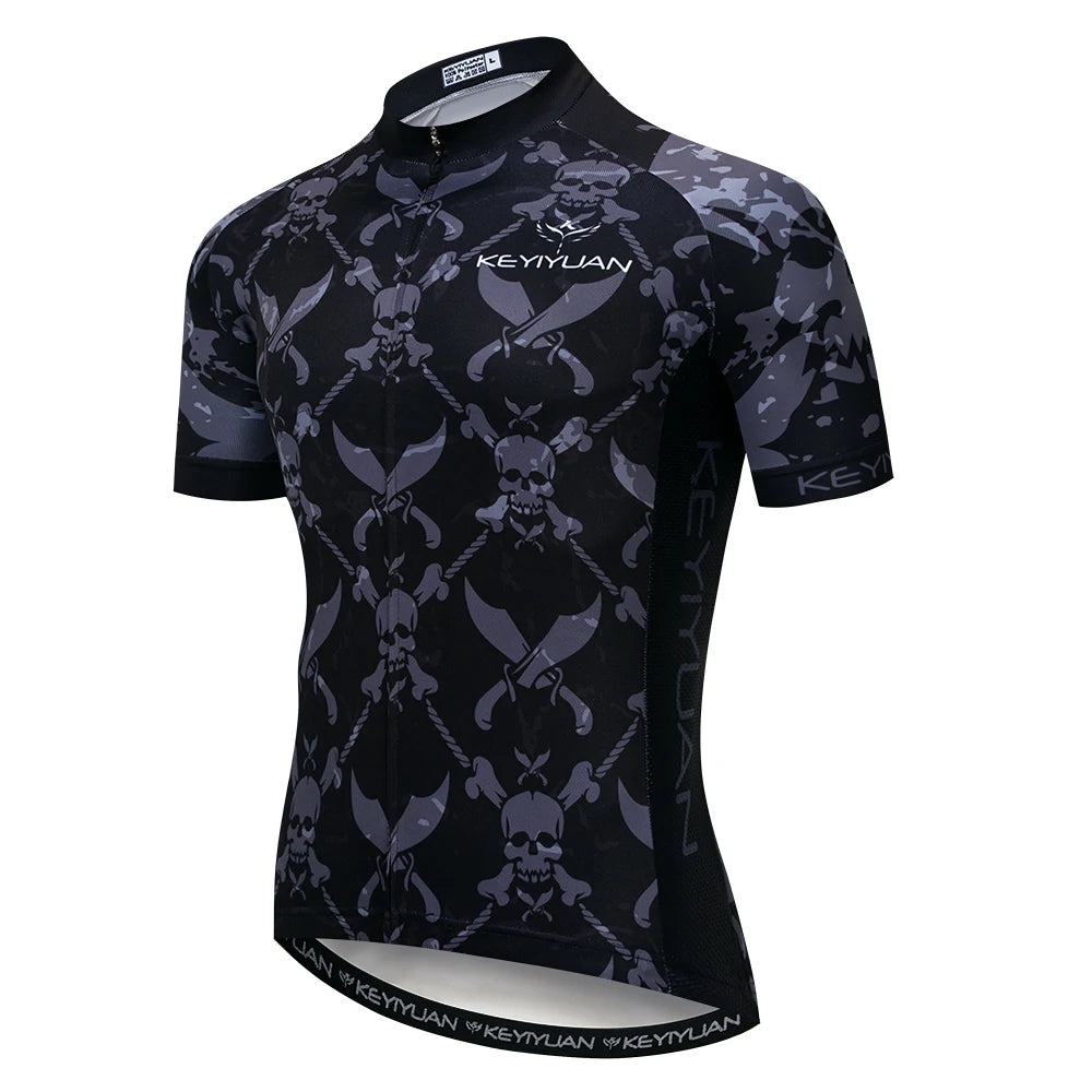 KEYIYUAN New Skull Series Men Bike Jersey Short Sleeve MTB Cycling Shirt Road Mountain Bicycle Clothing Tops Wielerkleding Heren