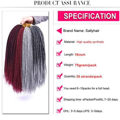 Sallyhair Synthetic Senegalese Twist 30Roots/Pack Crochet Braids Hair Brown Color Braid Hair Ombre Micro Senegal Braiding Hair
