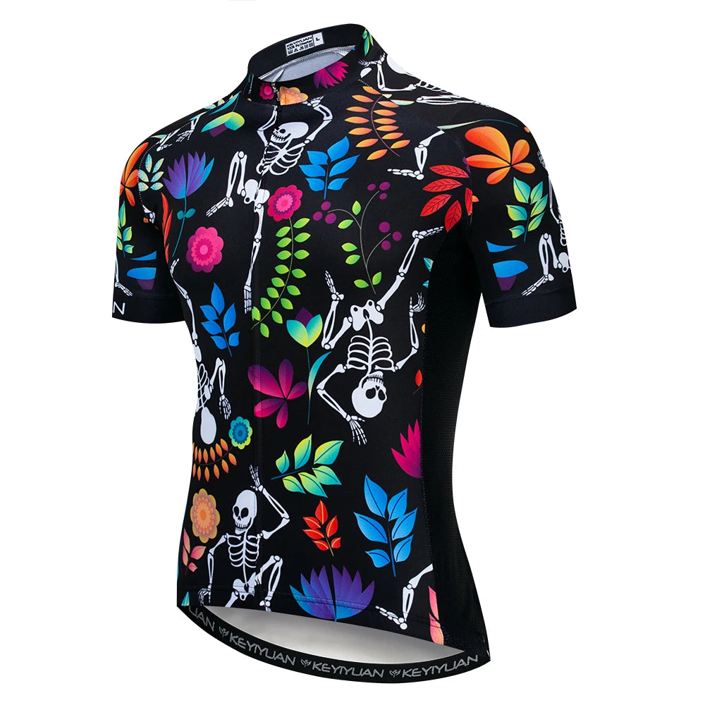 KEYIYUAN New Skull Series Men Bike Jersey Short Sleeve MTB Cycling Shirt Road Mountain Bicycle Clothing Tops Wielerkleding Heren