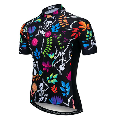 KEYIYUAN New Skull Series Men Bike Jersey Short Sleeve MTB Cycling Shirt Road Mountain Bicycle Clothing Tops Wielerkleding Heren