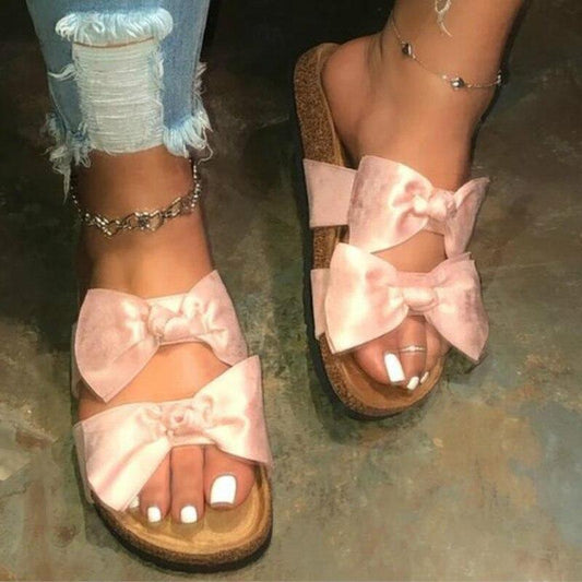 Sandalias de mujer con 2 correas, cómodas sandalias con lazo, color rosa