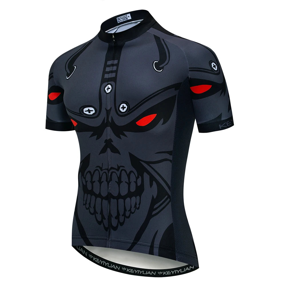 KEYIYUAN New Skull Series Men Bike Jersey Short Sleeve MTB Cycling Shirt Road Mountain Bicycle Clothing Tops Wielerkleding Heren
