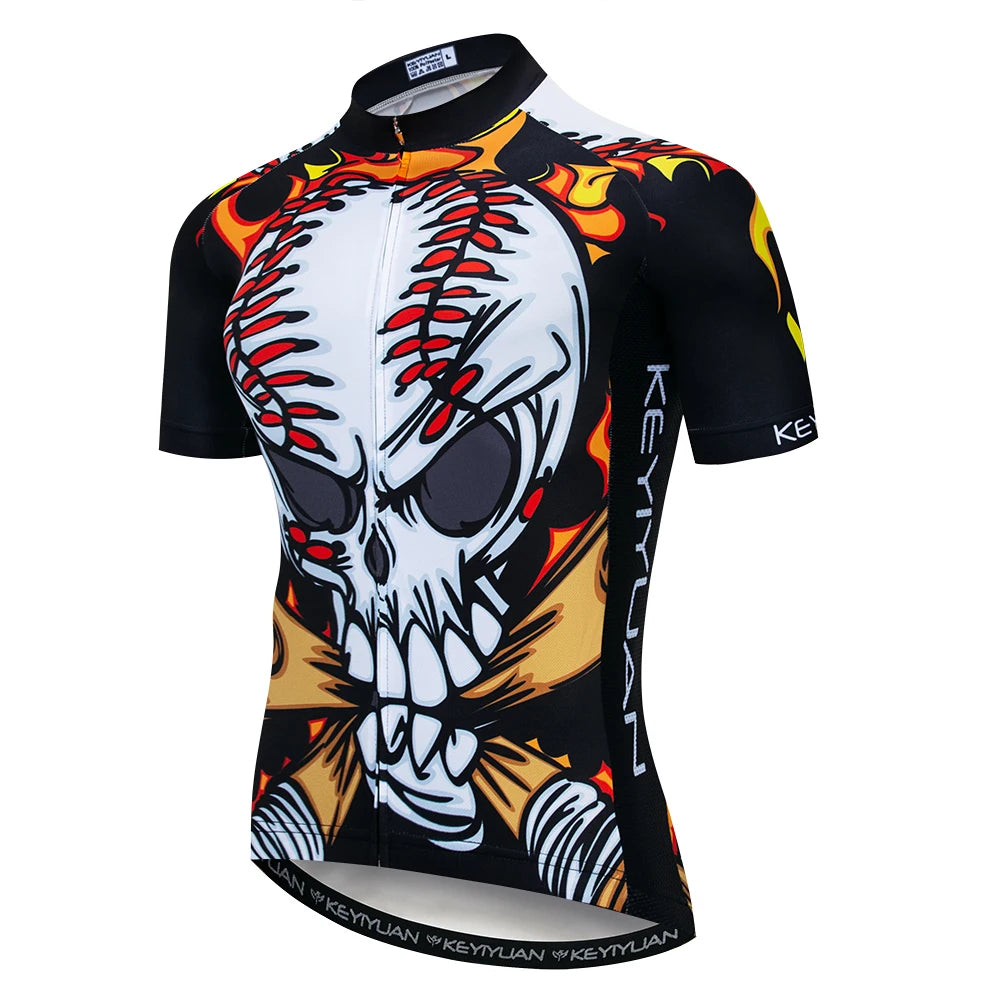 KEYIYUAN New Skull Series Men Bike Jersey Short Sleeve MTB Cycling Shirt Road Mountain Bicycle Clothing Tops Wielerkleding Heren