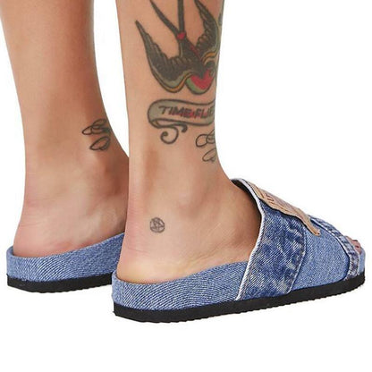 Denim Cool Round Head Flat with Non-slip Comfortable