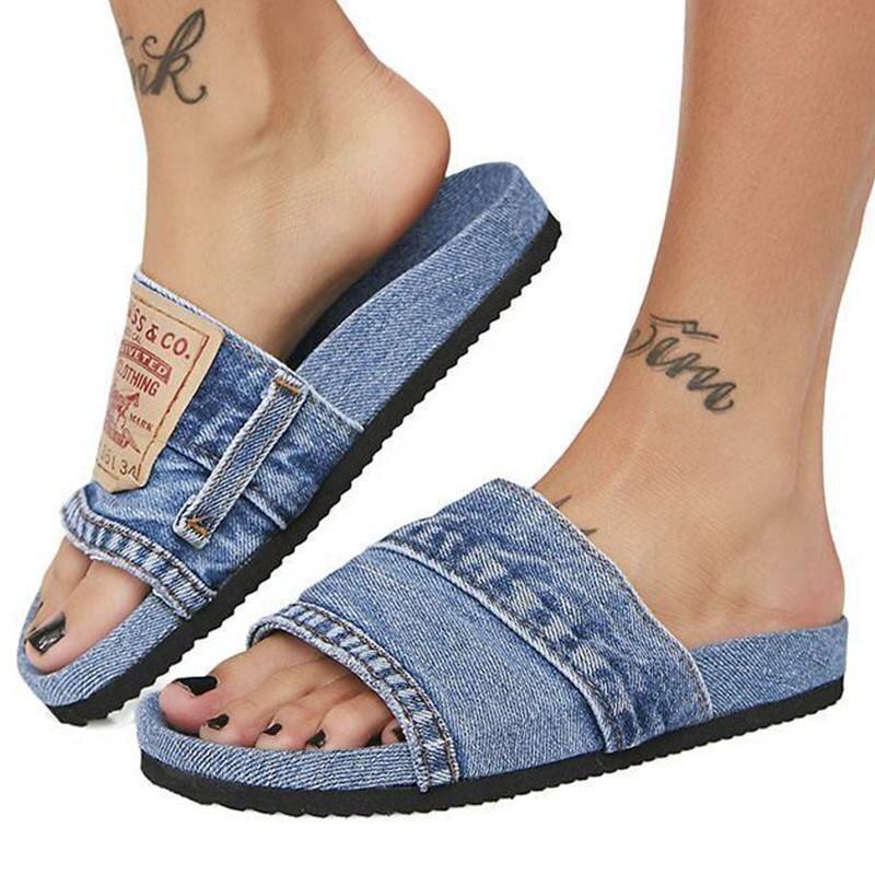 Denim Cool Round Head Flat with Non-slip Comfortable