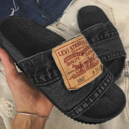 Denim Cool Round Head Flat with Non-slip Comfortable