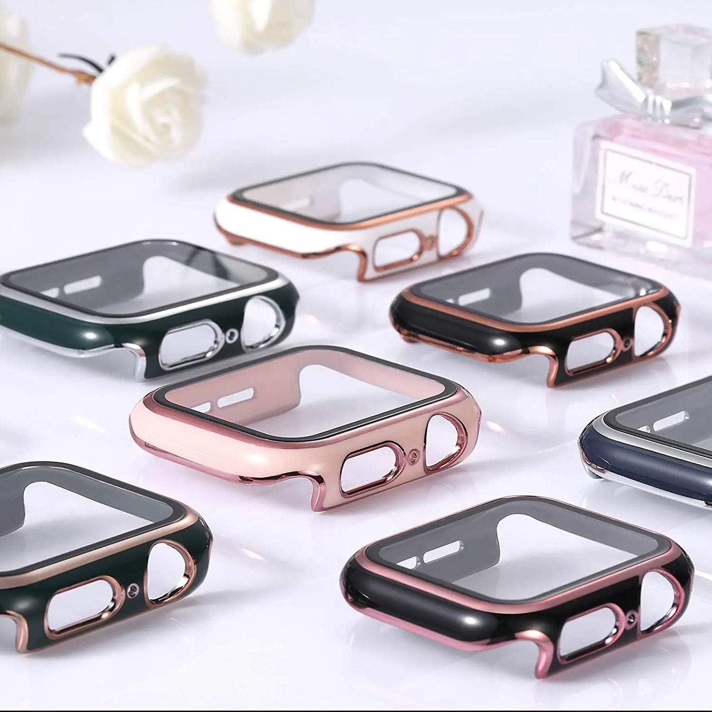 Cover For Apple watch Case 45mm 41mm 44mm 40mm 42mm 38mm PC Tempered Glass Screen Protector iWatch series 9 7 8 5 6 4 3 SE band