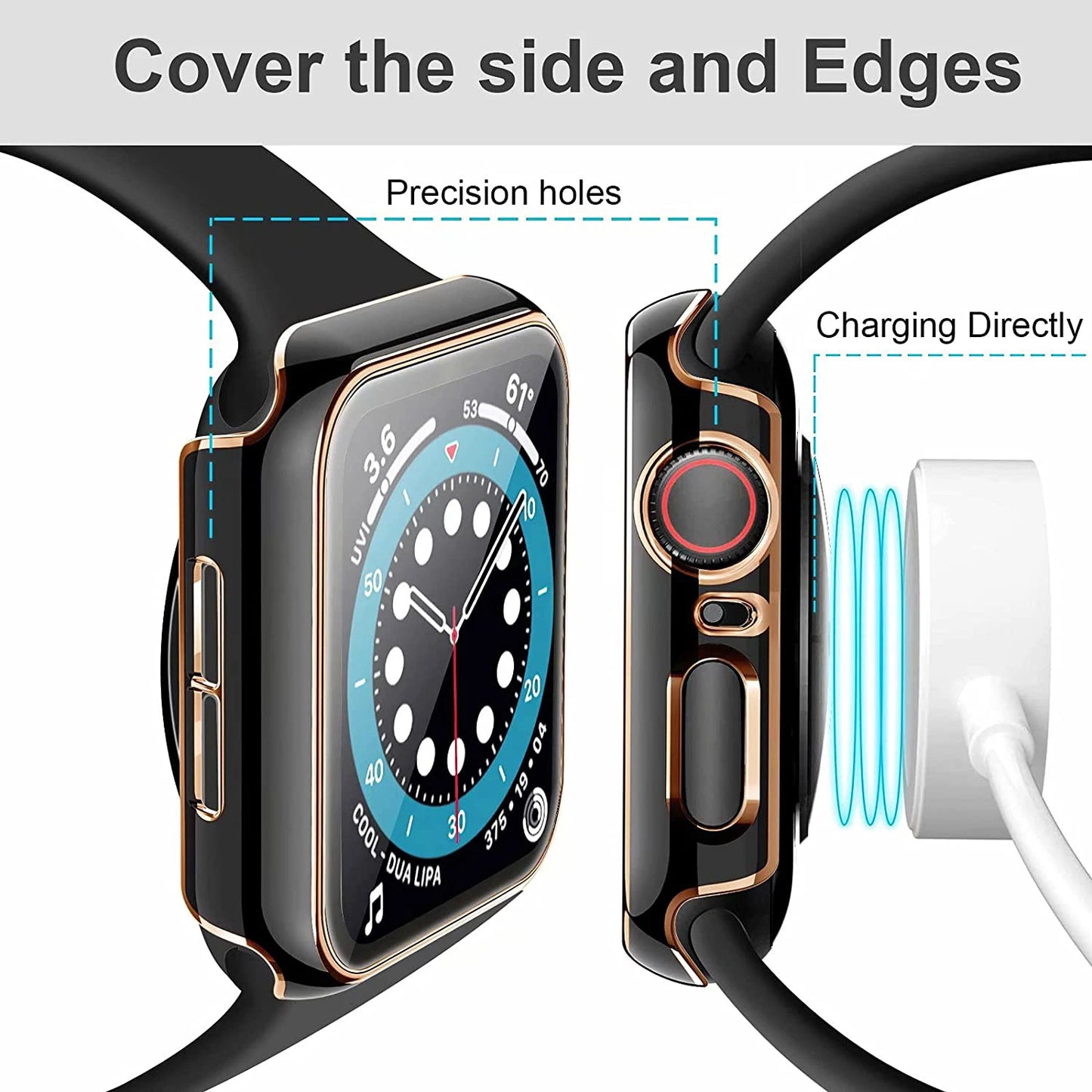 Cover For Apple watch Case 45mm 41mm 44mm 40mm 42mm 38mm PC Tempered Glass Screen Protector iWatch series 9 7 8 5 6 4 3 SE band