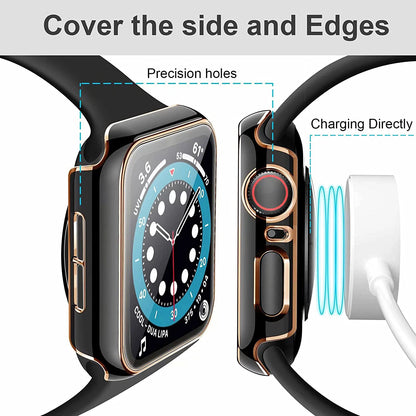 Cover For Apple watch Case 45mm 41mm 44mm 40mm 42mm 38mm PC Tempered Glass Screen Protector iWatch series 9 7 8 5 6 4 3 SE band