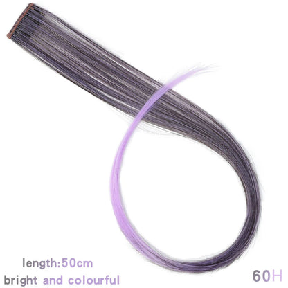 LUPU 22 Inch Synthetic Colored Highlight Hair Extensions Rainbow Long Straight Hairpieces for Women Kids Girls Purple Pink Blue