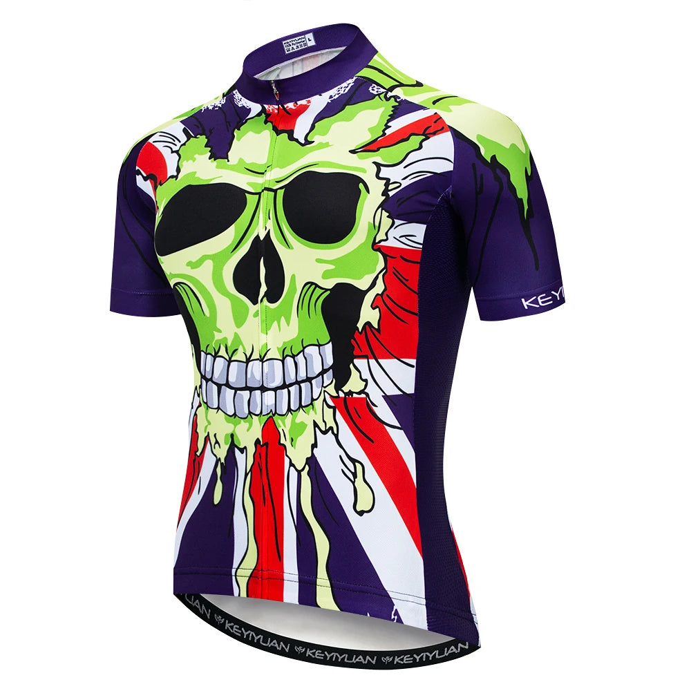 KEYIYUAN New Skull Series Men Bike Jersey Short Sleeve MTB Cycling Shirt Road Mountain Bicycle Clothing Tops Wielerkleding Heren