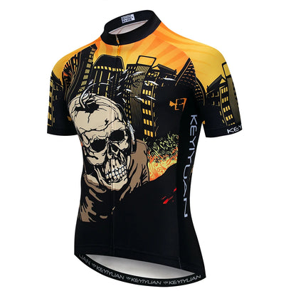 KEYIYUAN New Skull Series Men Bike Jersey Short Sleeve MTB Cycling Shirt Road Mountain Bicycle Clothing Tops Wielerkleding Heren