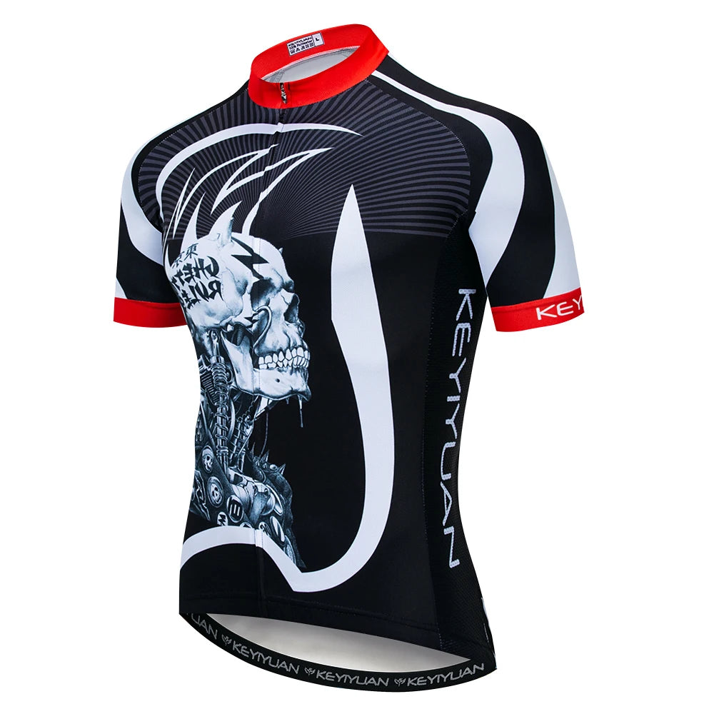 KEYIYUAN New Skull Series Men Bike Jersey Short Sleeve MTB Cycling Shirt Road Mountain Bicycle Clothing Tops Wielerkleding Heren
