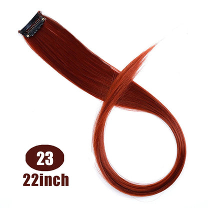 LUPU 22 Inch Synthetic Colored Highlight Hair Extensions Rainbow Long Straight Hairpieces for Women Kids Girls Purple Pink Blue
