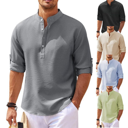 Stand Collar Button Shirt Summer Pineapple Texture Shirt Casual Top Men's Clothing  in