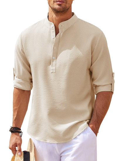 Stand Collar Button Shirt Summer Pineapple Texture Shirt Casual Top Men's Clothing  in
