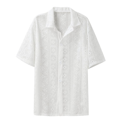 Men’s summer see-through lace shirt