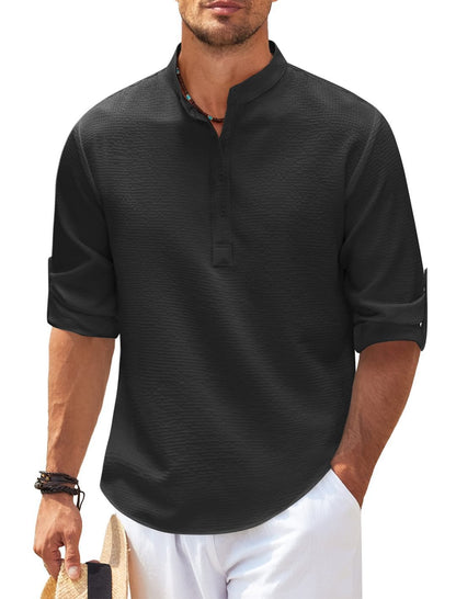 Stand Collar Button Shirt Summer Pineapple Texture Shirt Casual Top Men's Clothing  in