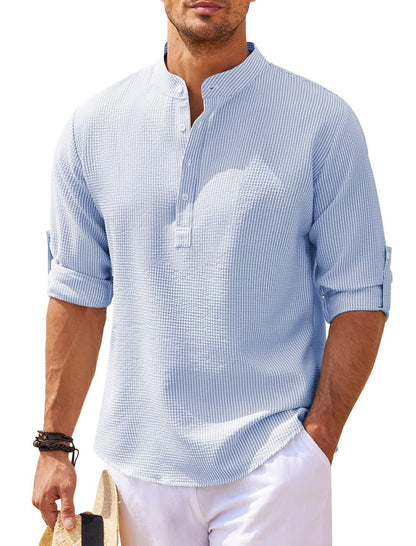Stand Collar Button Shirt Summer Pineapple Texture Shirt Casual Top Men's Clothing  in