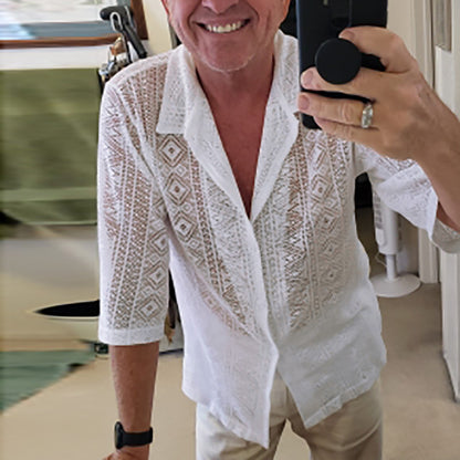 Men’s summer see-through lace shirt