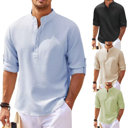 Stand Collar Button Shirt Summer Pineapple Texture Shirt Casual Top Men's Clothing  in