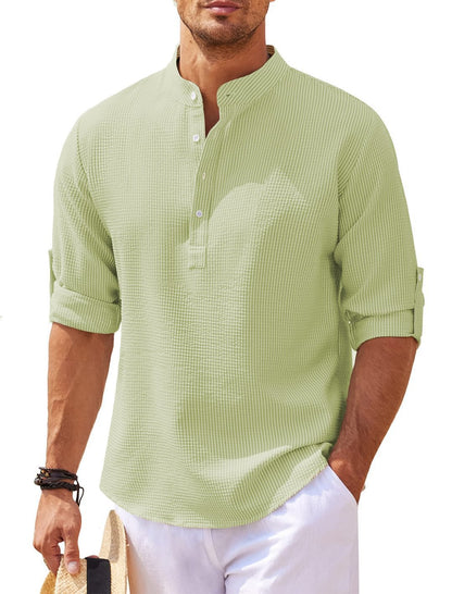 Stand Collar Button Shirt Summer Pineapple Texture Shirt Casual Top Men's Clothing  in